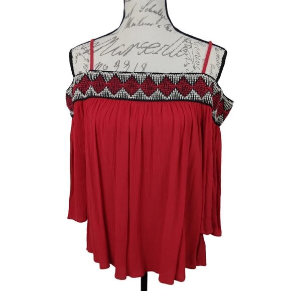 BCX | Red Elastic Off the Shoulder Short Sleeve Top |Size L - Picture 1 of 5